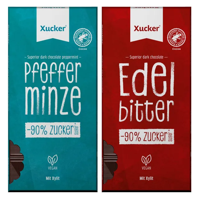 xucker-schokolade-mit-xylit-2x80-g-edelbitter-edelbitter-pfefferminz-vegan image 1
