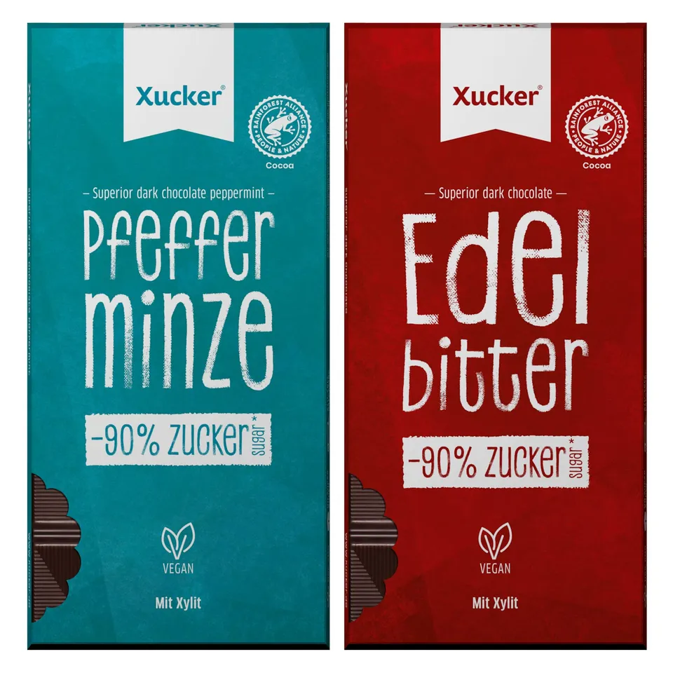 xucker-schokolade-mit-xylit-2x80-g-edelbitter-edelbitter-pfefferminz-vegan image 1