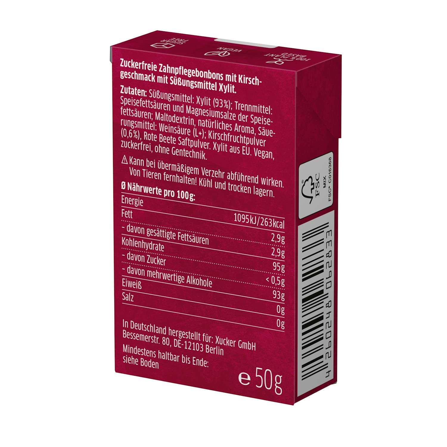 xucker-xylit-bonbons-kirsche-50-g-zuckerfrei-vegan-zahnfreundlich image 2