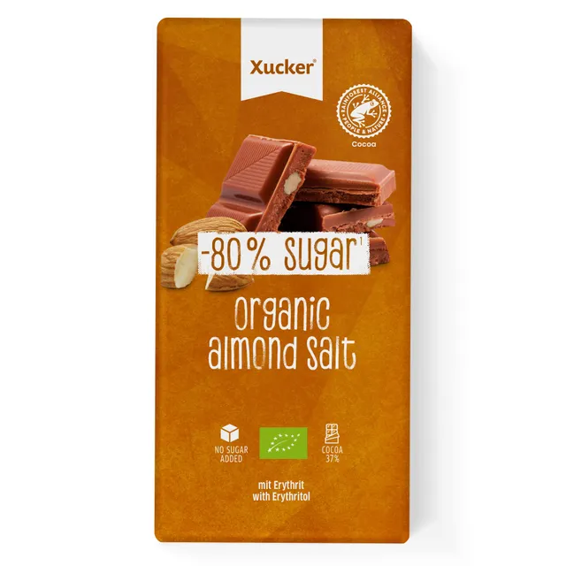xucker-bio-schokolade-ohne-zucker-mandel-meersalz-100-g-mit-erythrit image 1